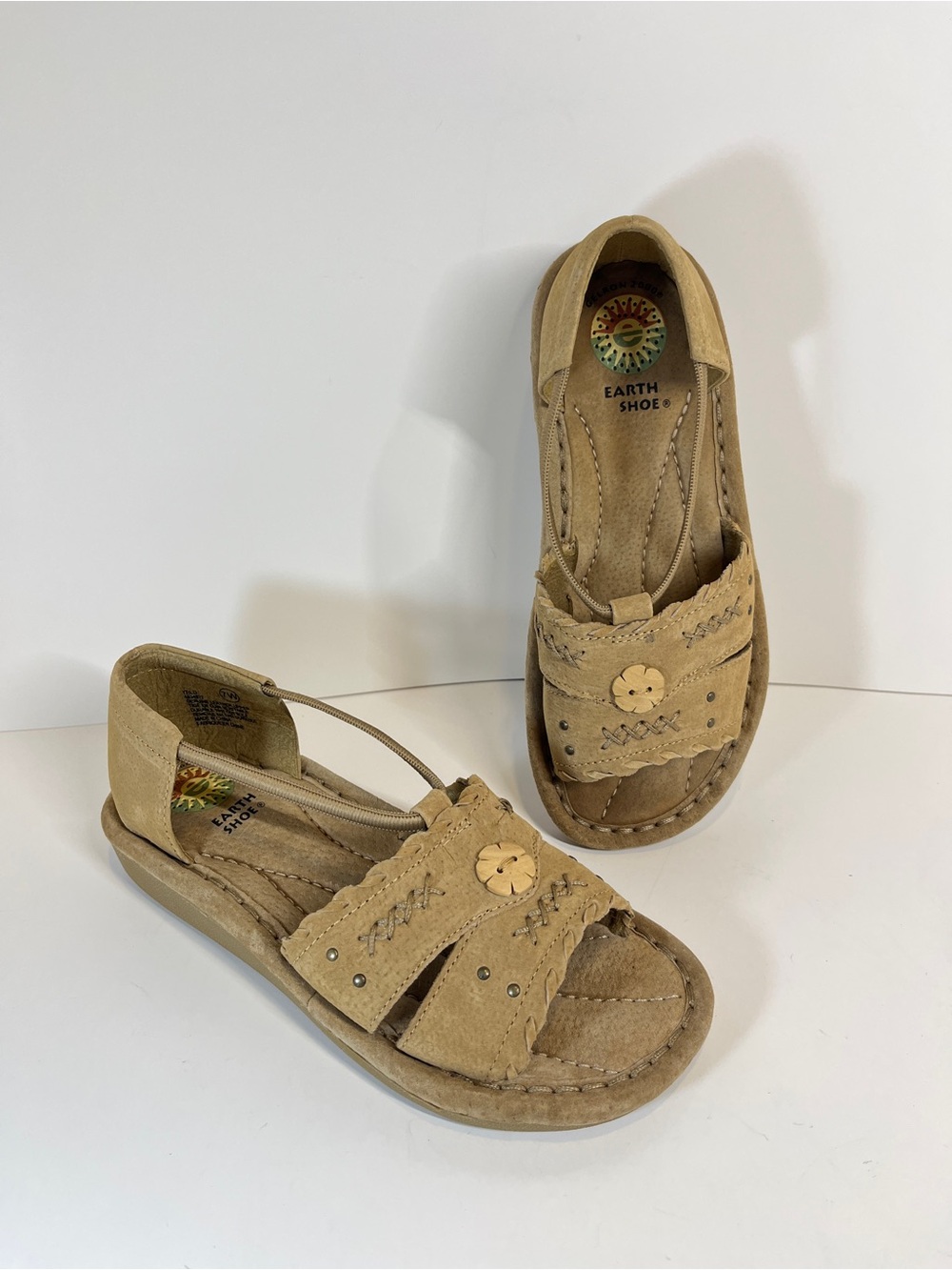 Earth Spirit Shoes Kalei 2 Sandals Women's 7 Tan Boho Suede Leather Like-New